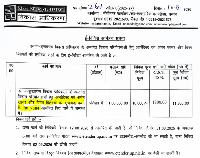 	Request for Proposal for Empanelment of Architect/ Urban planners and Subject Matter Experts at Unnao Shuklaganj Development Authority
