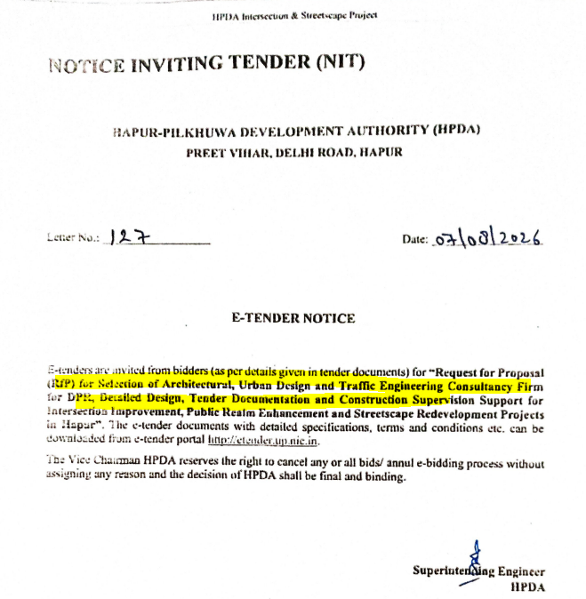 RFP for Selection of Architectural Urban Design and Traffic Engineering Consultancy Firm for DPR Detailed Design, Tender Documentation and Construction Supervision Support for Intersection Improvement Public Realm Enhancement